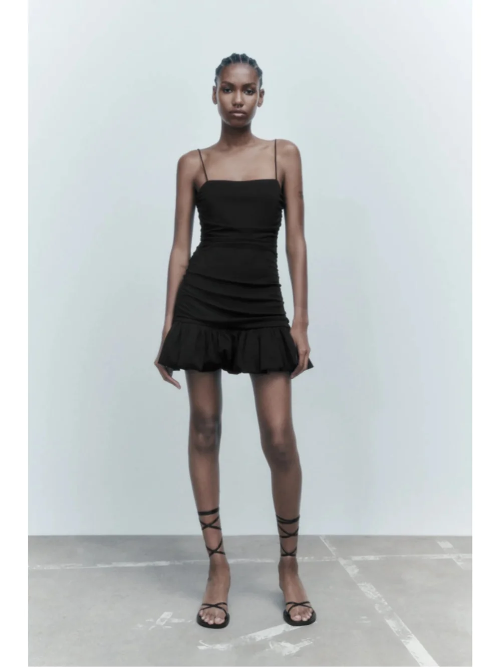 Zara Ruffled Ruched Dress Size S - Picture 2 of 7